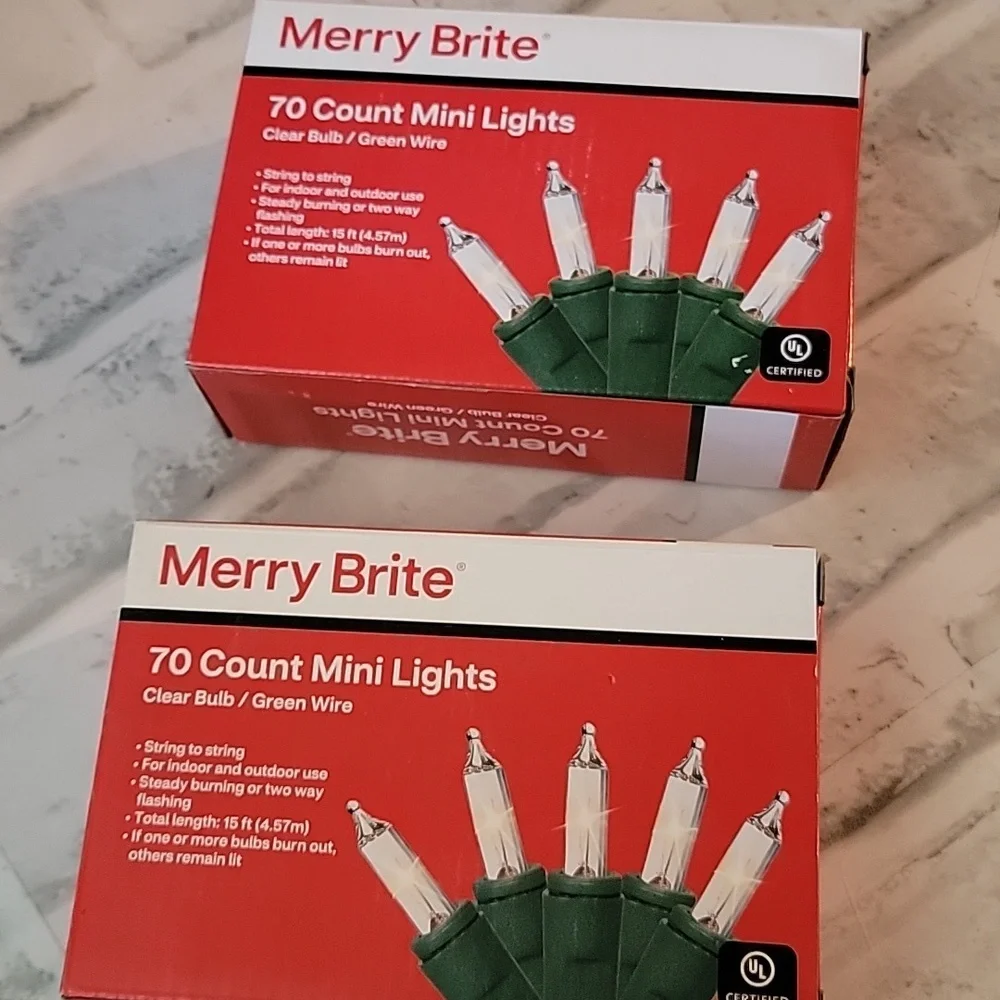 2 Merry Brite 70 Mini Lights Christmas Tree Clear Bulb Green Wire Patio …